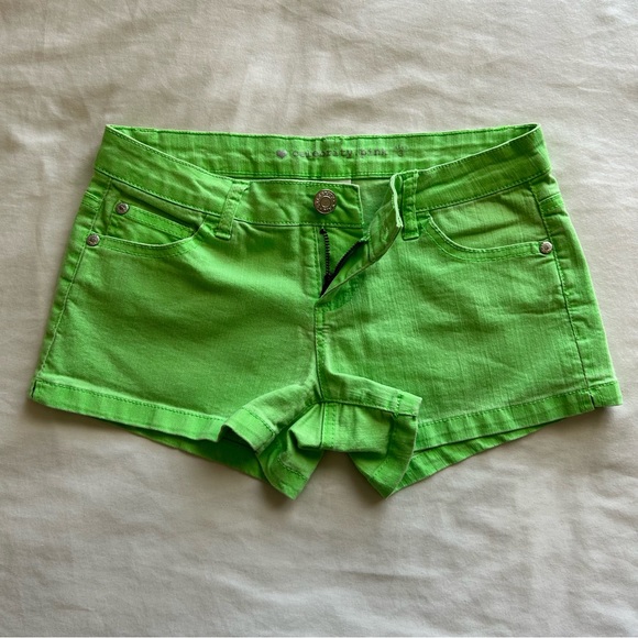 Celebrity Pink Lime Green Denim Short Shorts  Size 3 - Picture 3 of 9